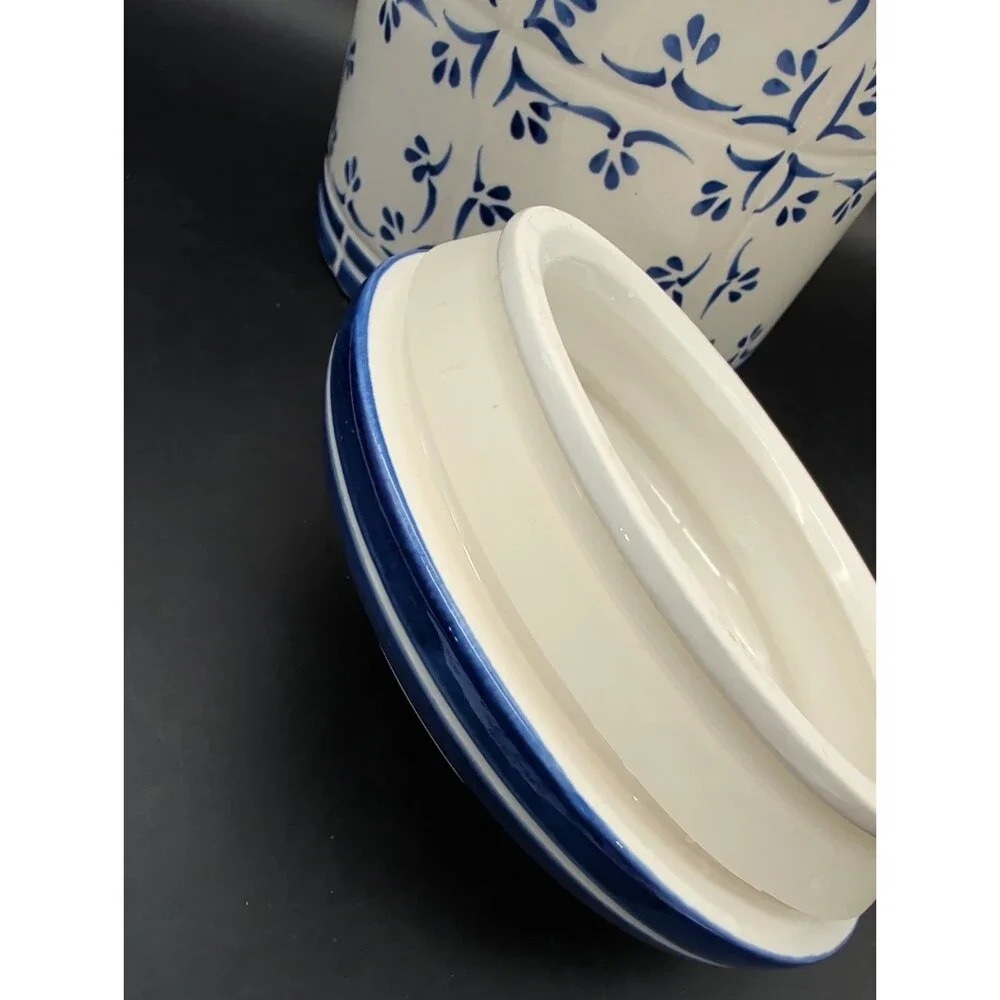 Cardinal Extra Large Ceramic Canister Blue & White Hand Painted Floral 9